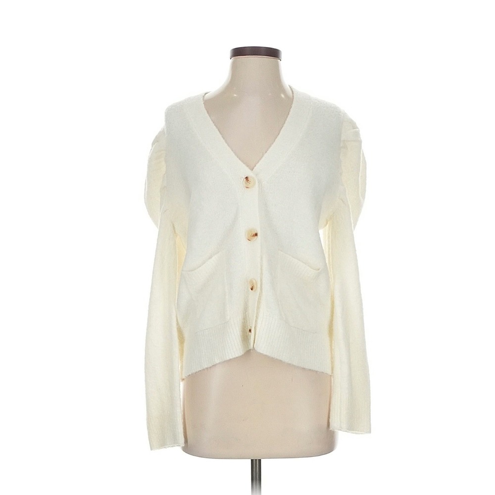 Tuckernuck Cream Puff Sleeve V-Neck Button Front Cardigan Sweater XS